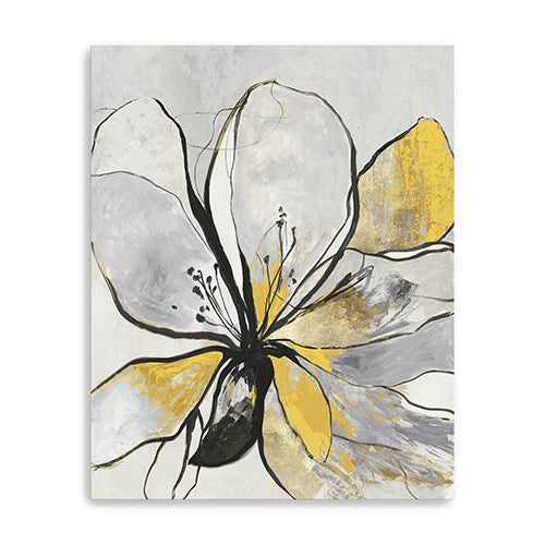 30" Modern Yellow and Black Flower in Bloom Canvas Wall Art